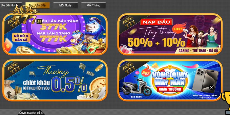 Những ưu đãi hấp dẫn nhận ngay khi nạp tiền AOG777