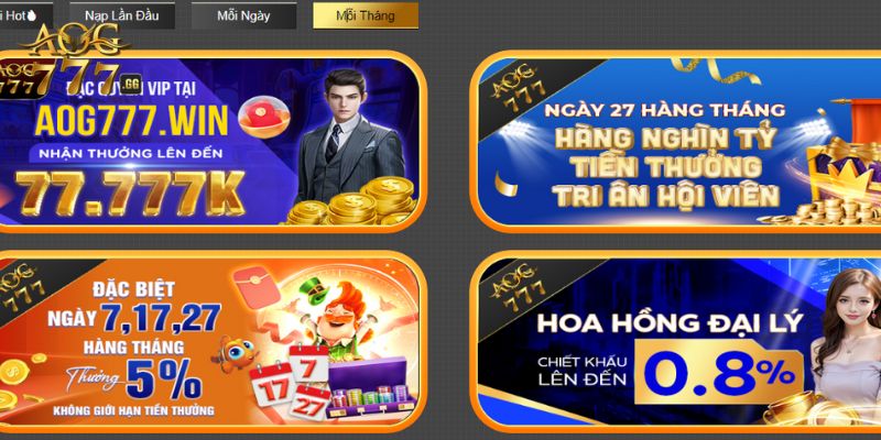 Đăng ký AOG777 nhận vô vàn khuyến mãi khủng từ hệ thống